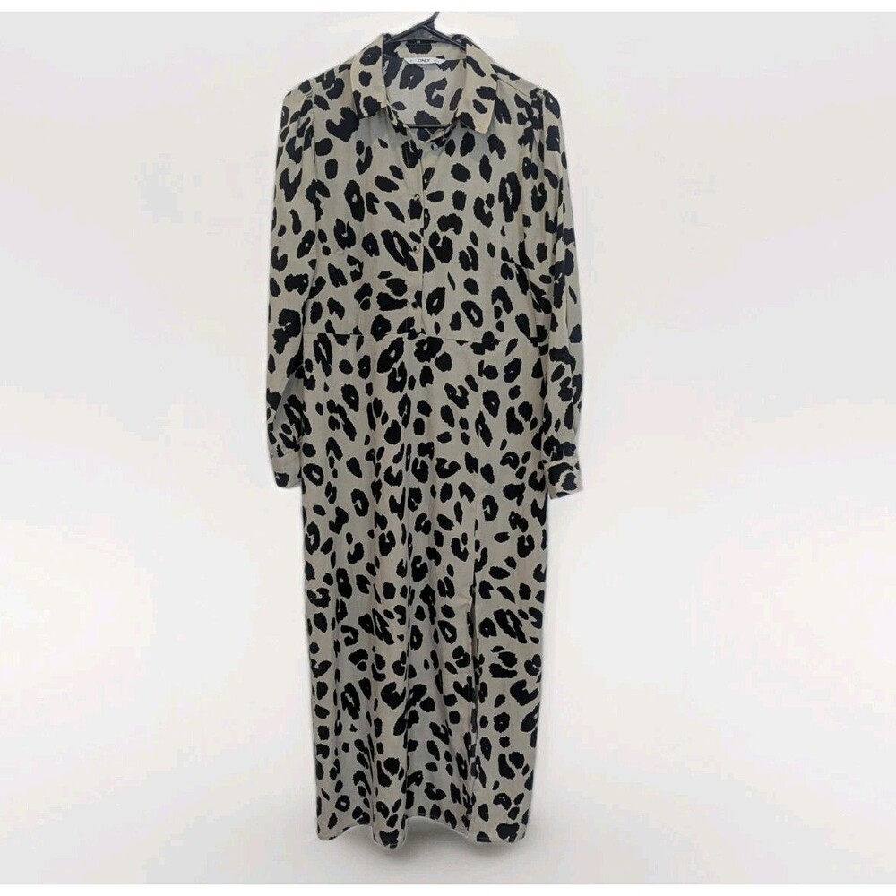 Beige & Black Leopard Print Boho‎ Mob Wife Long Sleeve Maxi Dress Only Julia